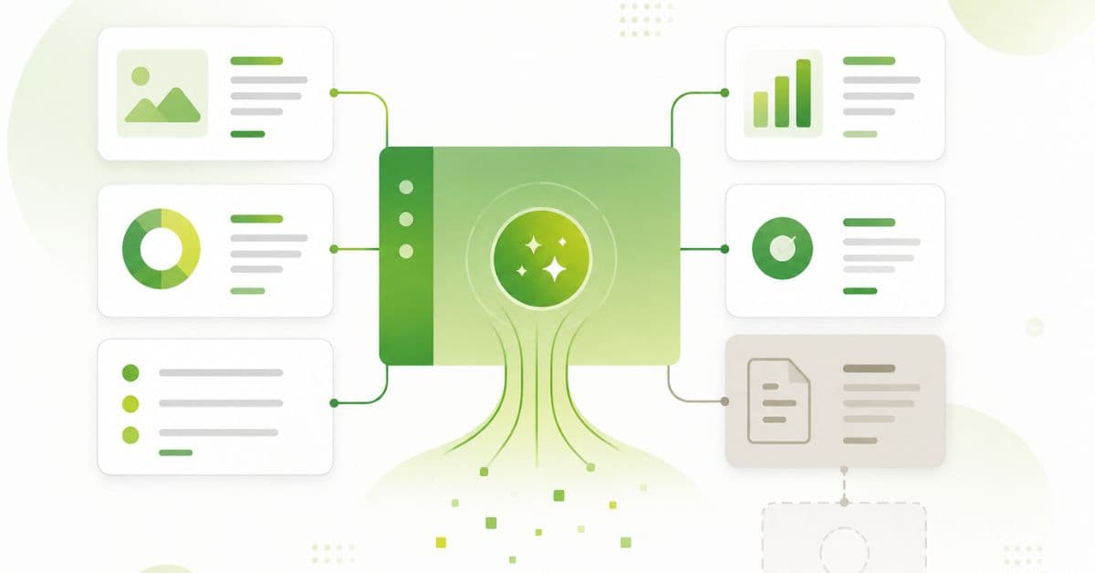 Schema: testi, immagini e dati confluiscono in un sistema di IA che genera nuovi contenuti; uno degli output &egrave; tratteggiato e incerto.